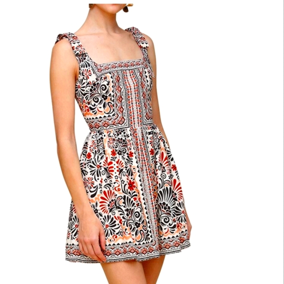 Linen Blend Tile Print Mini Dress - Picture 4 of 6